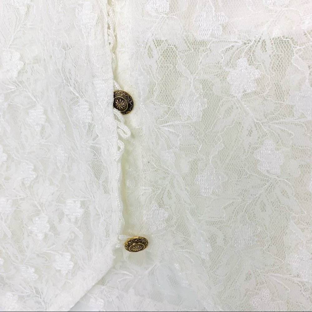 VINTAGE SYMBOL WHITE  LACE BUTTON DOWN GOLD BUTTONS SEMI SHEER WOMEN SHI… - Picture 6 of 14